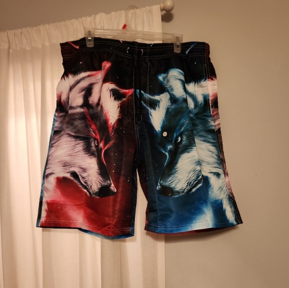 LARSD Men's Swim Trunk Quick Dry Beach Board Shorts Funny Printed Wolves